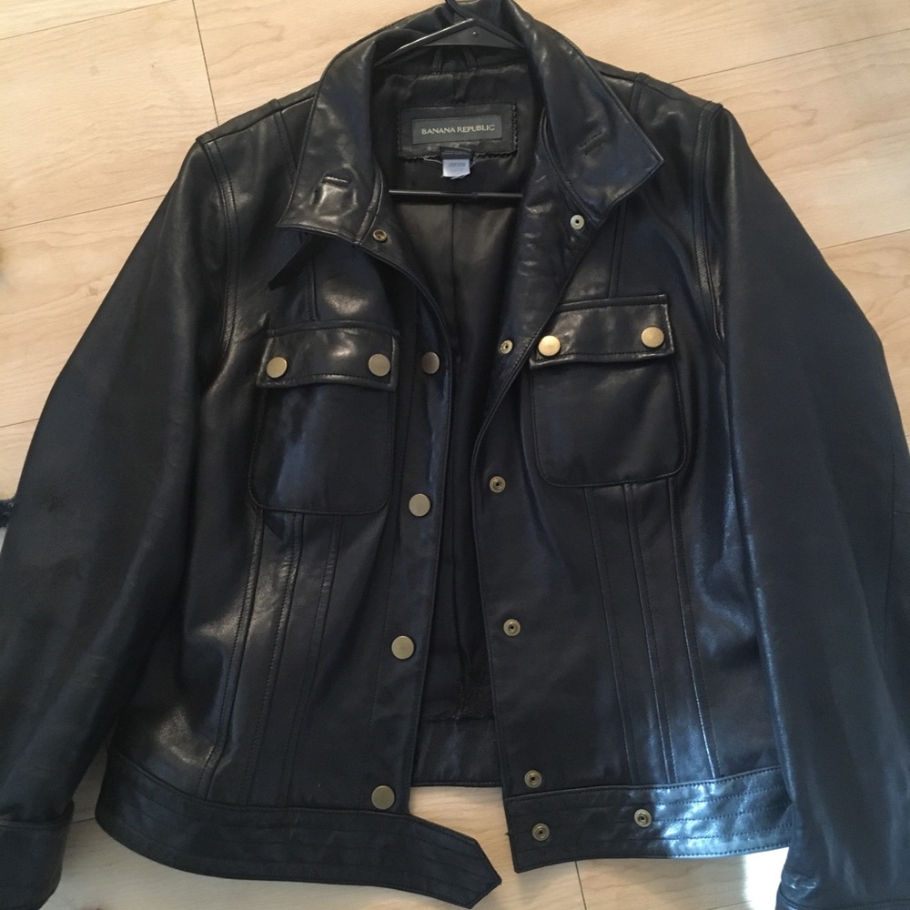 90s Banana Republic black leather jacket